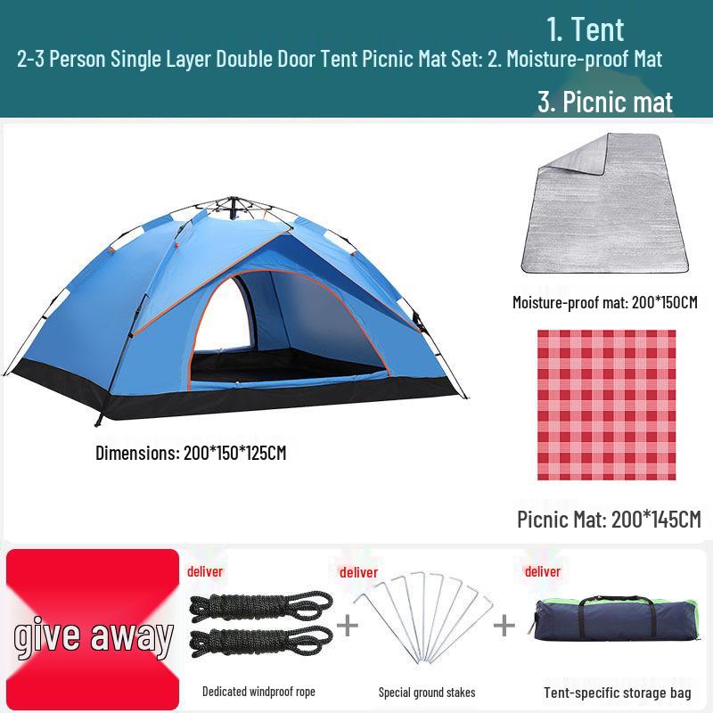 Double Person Automatic Tent: Thickened, Rainproof & Sun-Protective for Outdoor, Wild Camping or Beach Use