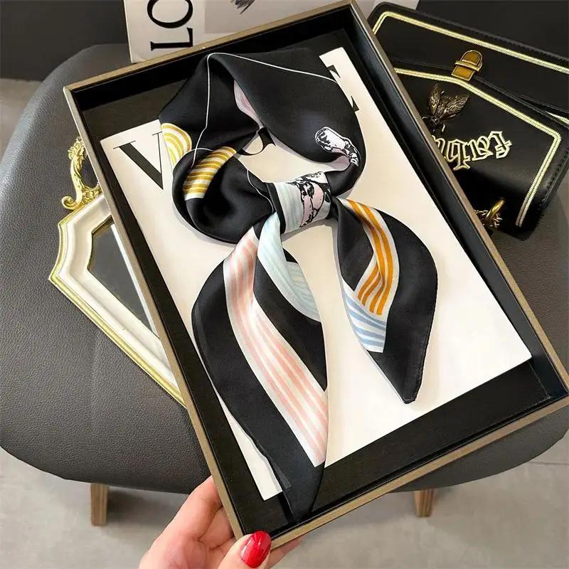 Luxury Silk Shawl Square Scarf Women Horse Satin Hijab Fashion Wraps Neckerchief Female Hair Bands Ribbon Headband Bandana 70Cm
