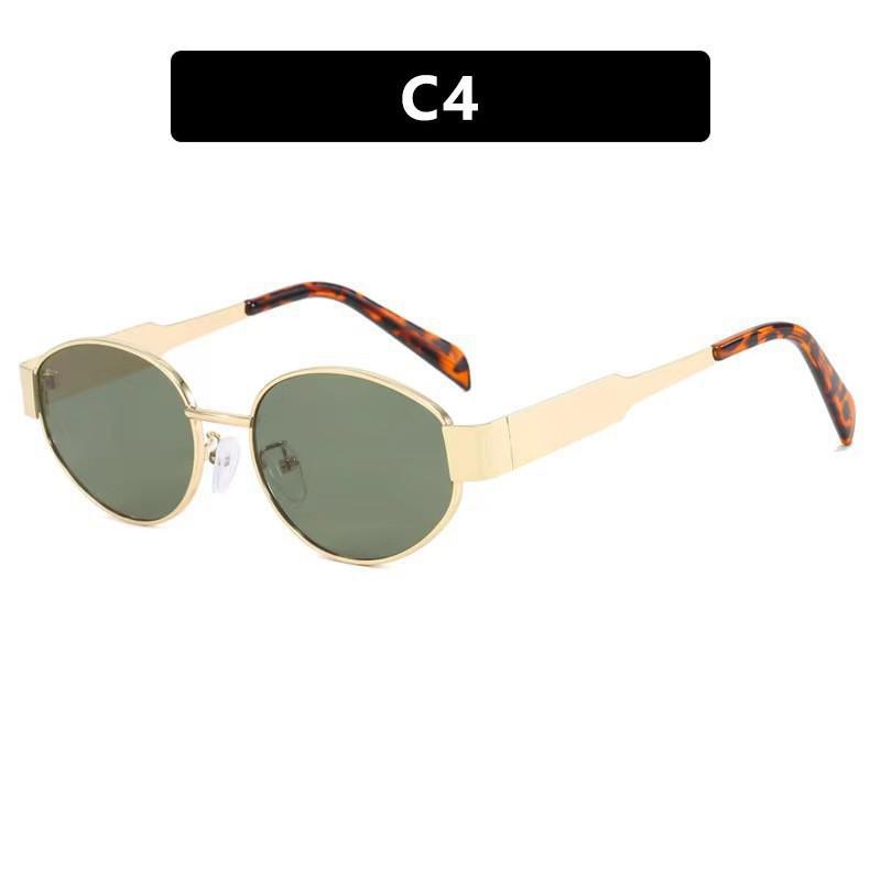 High-End Retro Cat-Eye Metal Oval Frame Sunglasses for Women - European and American Street Style