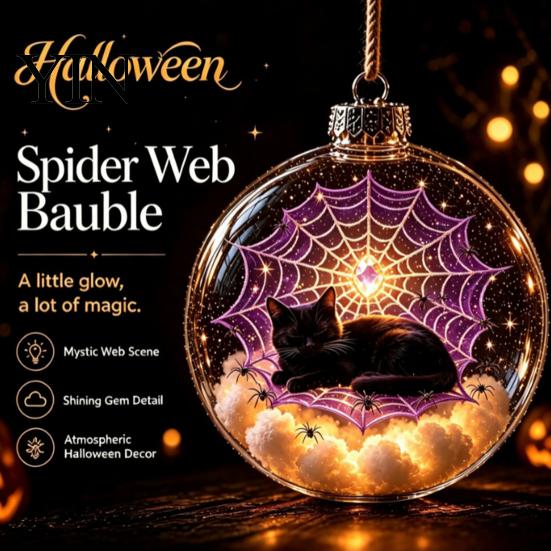 Halloween Hanging Ornaments Ball Ornament, Clear Sphere Decoration with Black Cat Bat Holiday Scene Window Pendants Skeleton, Festive Bauble for Home