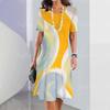 Summer Women's Dress Short-sleeved A-line Color Skirt Irregular 3d Printing 3 Fashion Loose Round Neck Dress