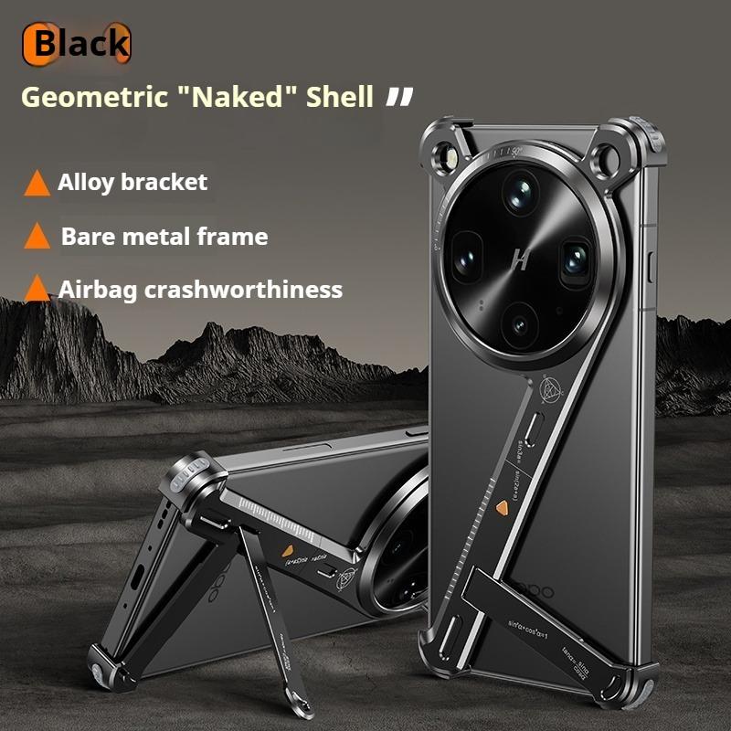 

Eary Metal Phone Case for Oppo Find X8 Ultra Geometric Phone Protective Back Cover Frameless Shockproof Bumper With Kickstand aluminum чёрный