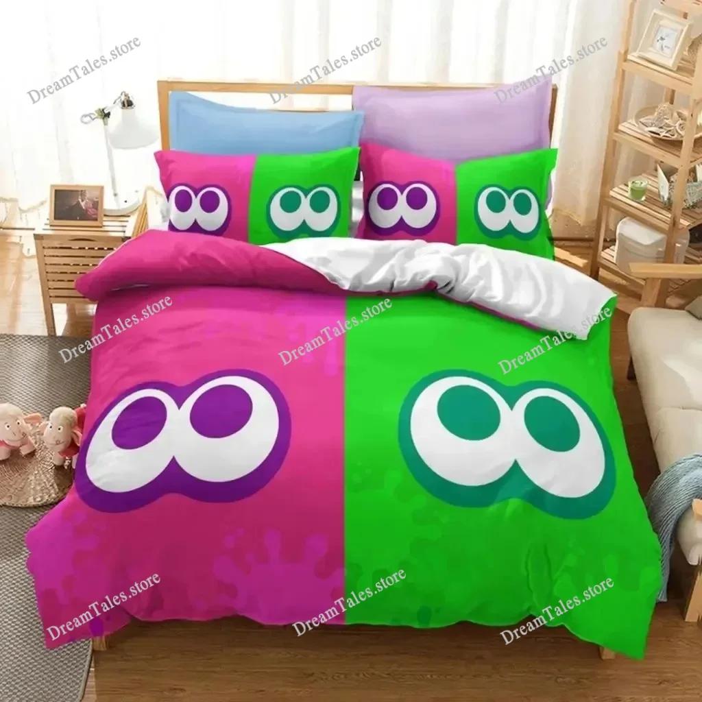 Popular Splatoon 2 Game Printed Bedding Set 3D Cartoon Duvet Cover Set Pillow Case Twin Full Queen King Size Bed Polyester Bed