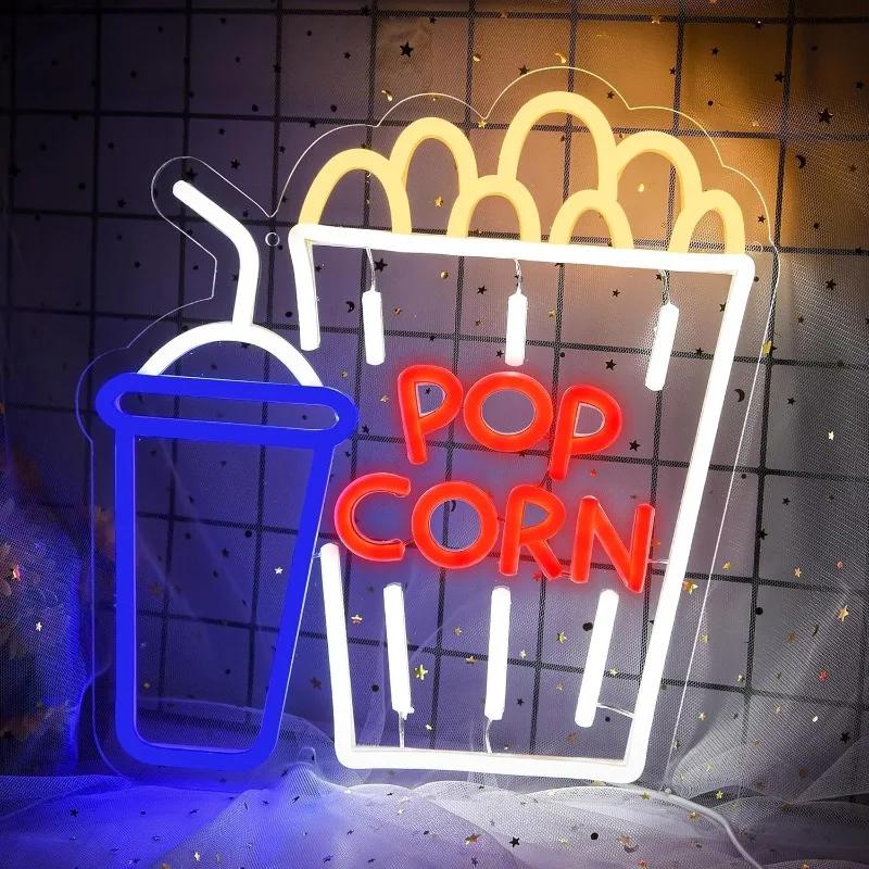 

Movie Night with Popcorn Carton Neon for Wall Decor, Home Theater Decor, Dimmable USB for Cinema Man Cave Party Birthday