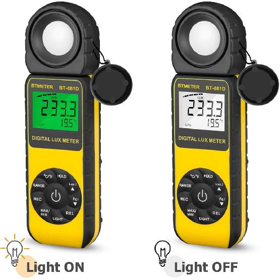 BTMETER BT-881D Digital Illuminance Light Meter, Measure Lights 0.01~400,000 Lux (0.01~40,000 FC) Foot Candles Luxmeter with 270º Rotated Sensor for