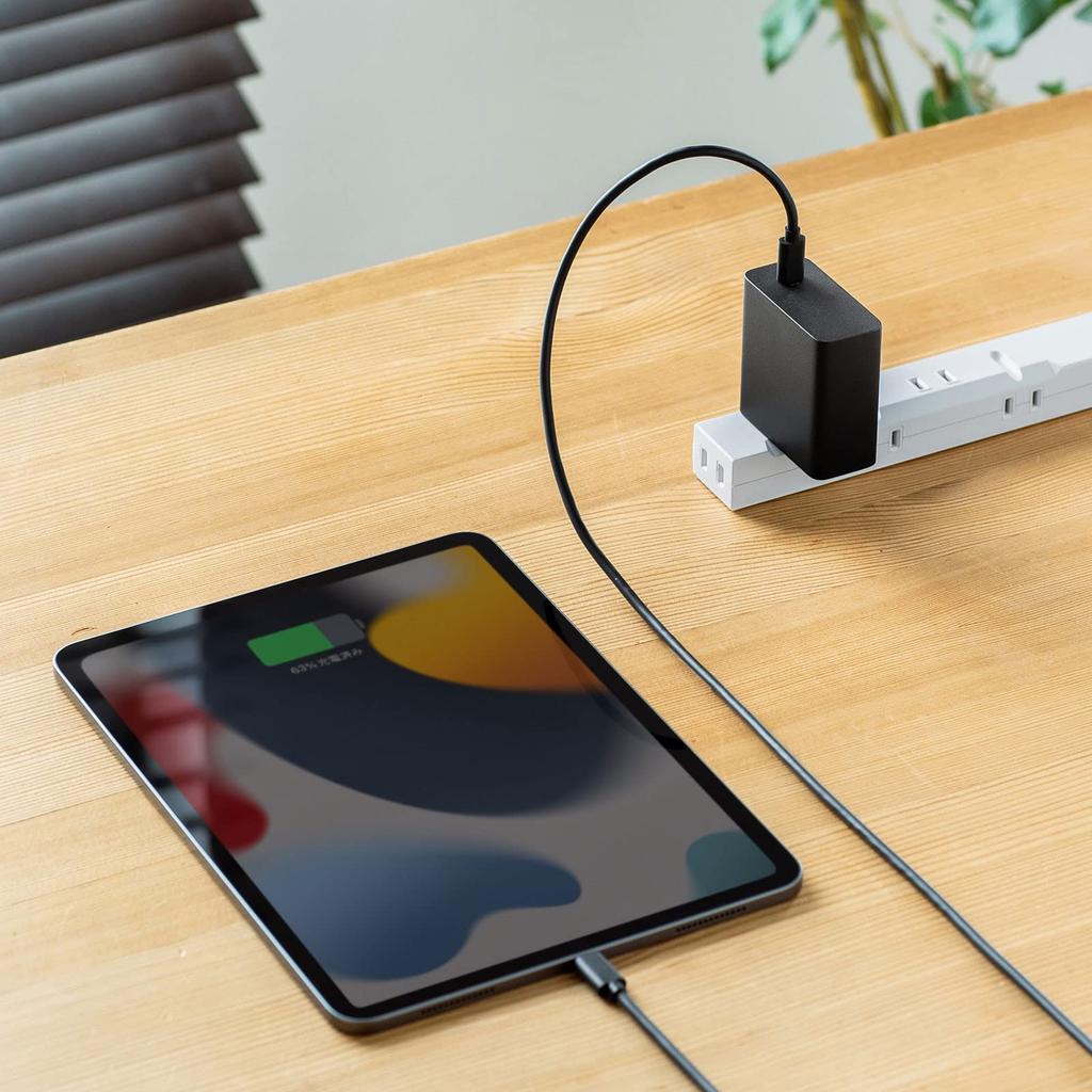 Sanwa Supply AC Charger, USB PD Compatible (Max 65W), with Type-C Cable, ACA-PD91BK