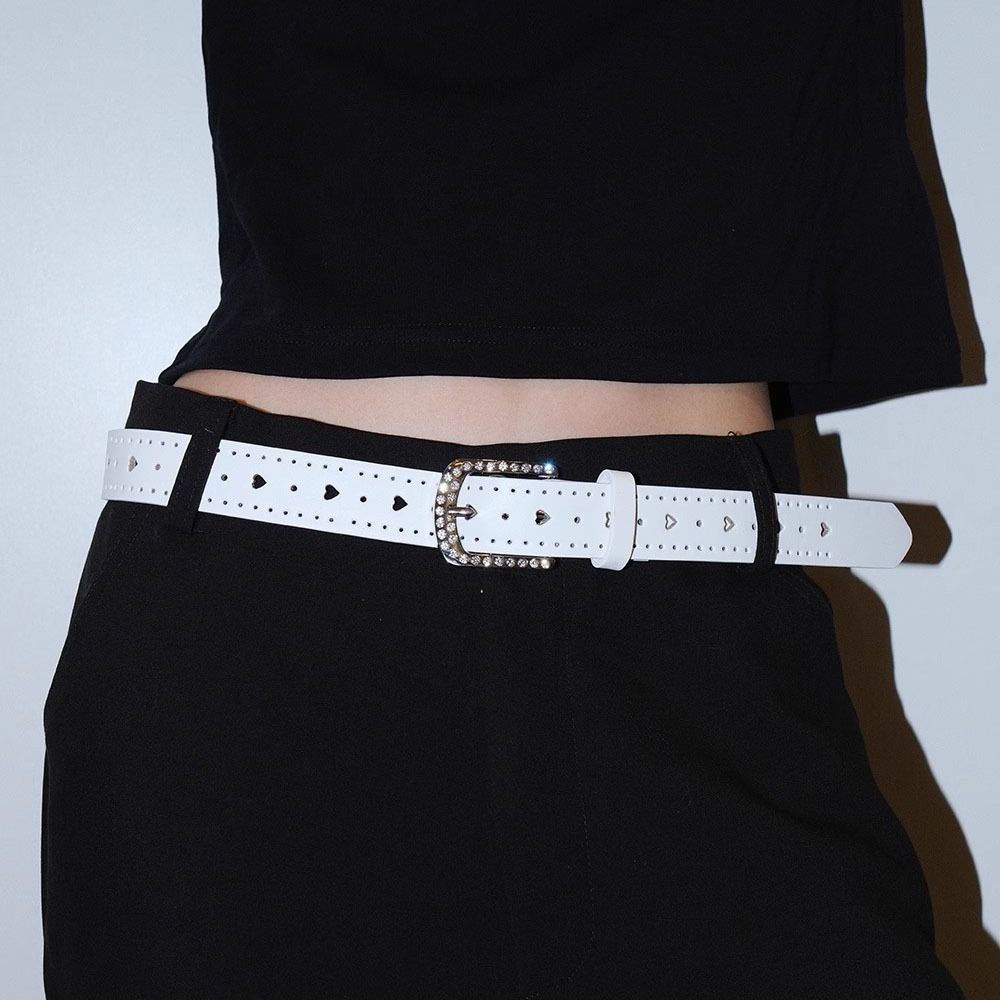 Love Heart Y2K Wide Belt Jeans Decor PU Leather Waistbands Retro Rhinestone Waist Belt  Ladies