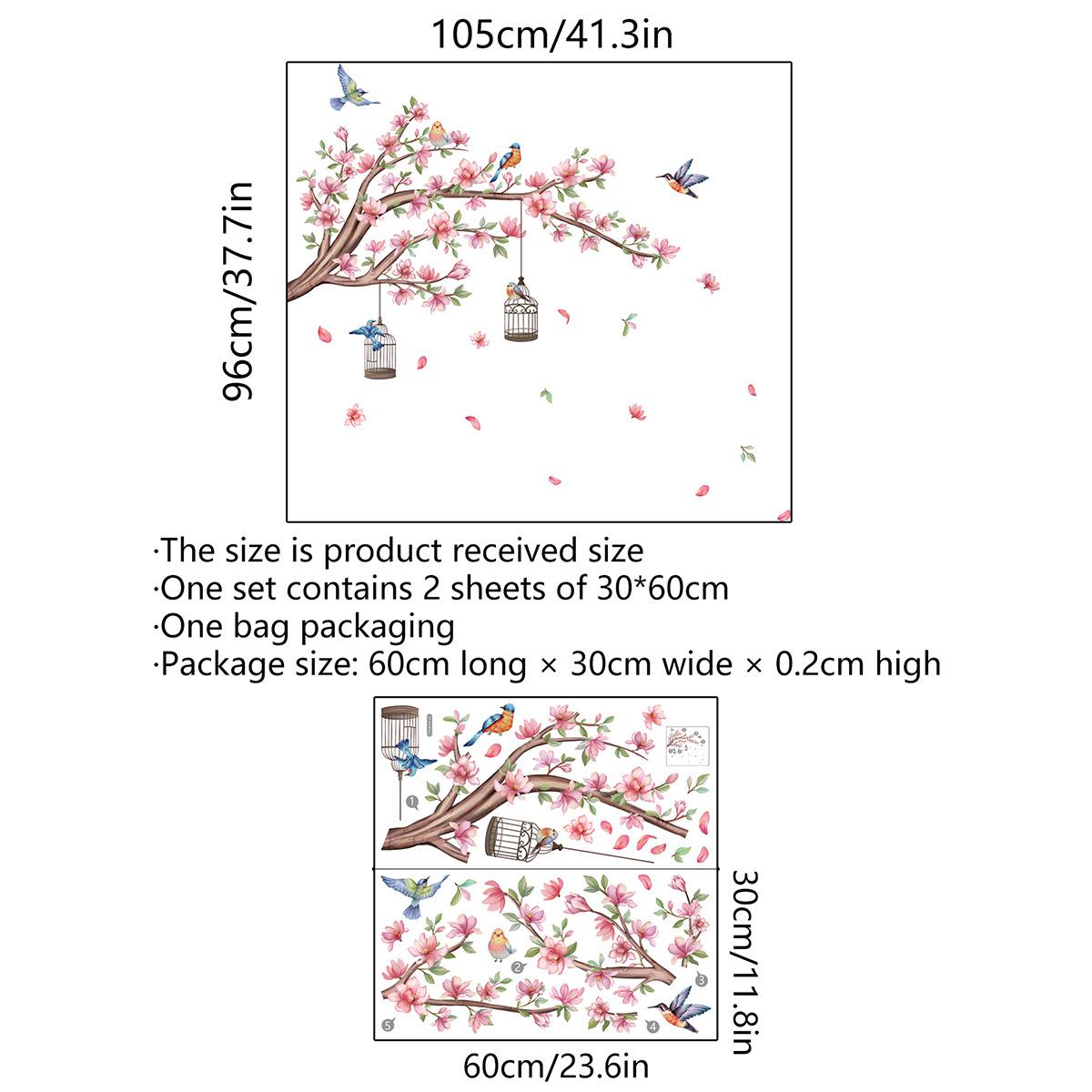

Наклейка на стену «Ветка с птицами и цветами», самоклеящаяся, съемная, для гостиной, спальни, домашнего декора 30x60cmx2pcs разноцветный