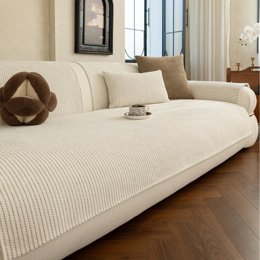 Warm and Thickened Sofa Cover with Autumn and Winter Stripes Pure Color Simple and Comfortable Non Slip Sofa Cushion Cover Cloth