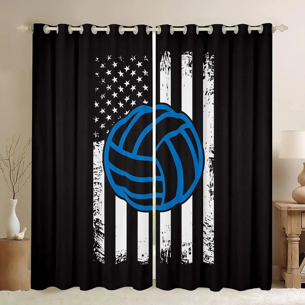 Perdele Seria Volei 3D Perdele cu Tematică Joc Sportiv Draperii pentru Dormitor Copii Băieți Fete Perdea de Fereastră Abstractă 2 Bucăți