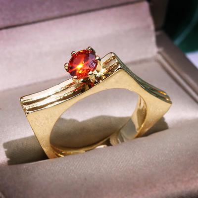 Luxury Yellow Gold Filled Red Zircon Stone Ring Charms Jewelry Crossed Design Crystal CZ Wedding Rings Engagement Jewelry
