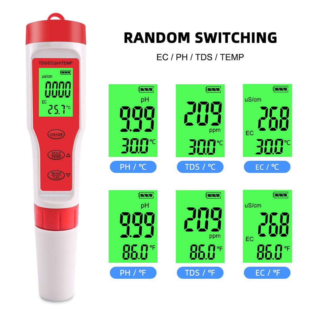 

Цифровой тестер воды TDS Meter 4-в-1 с высокой точностью измерения температуры PH TDS EC