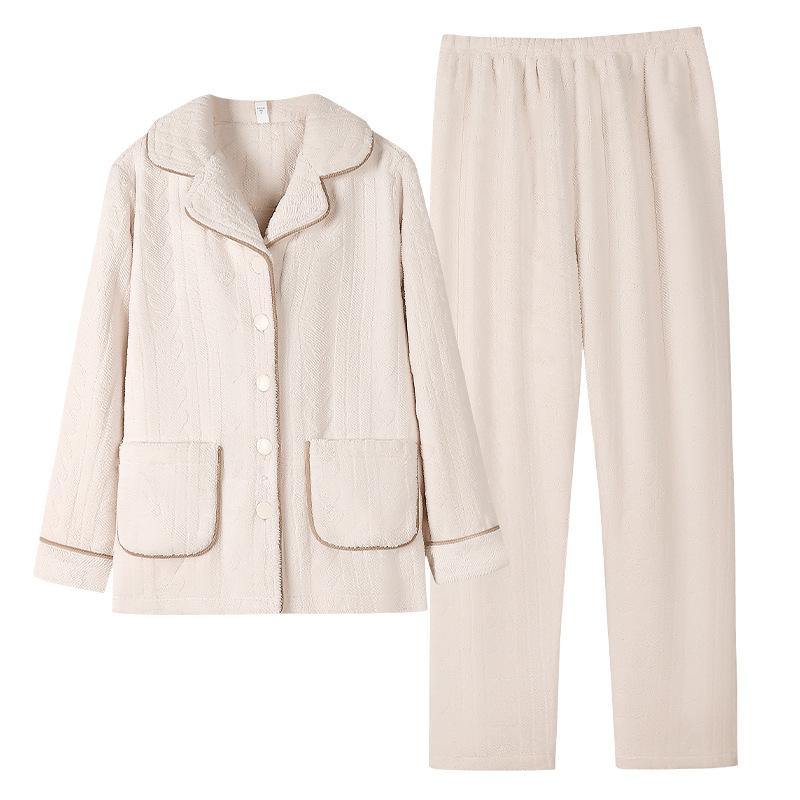 Coral fleece pajamas women's autumn and winter thickened fleece warm fat m plus size 55kg flannel loungewear set