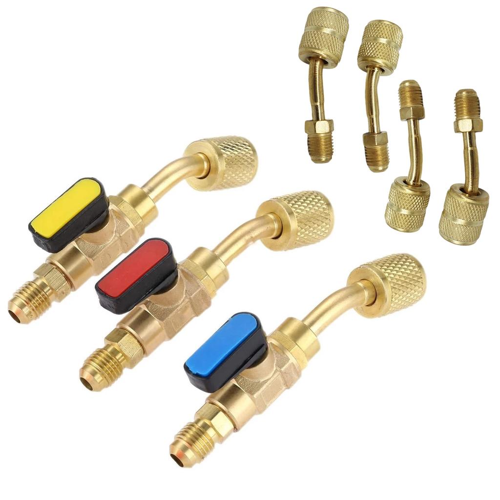 Air Conditioning Refrigerant Angled Compact Ball Valve Fits for HVAC R12 R22 R410a Charging Hoses AC Refrigerant Adapter