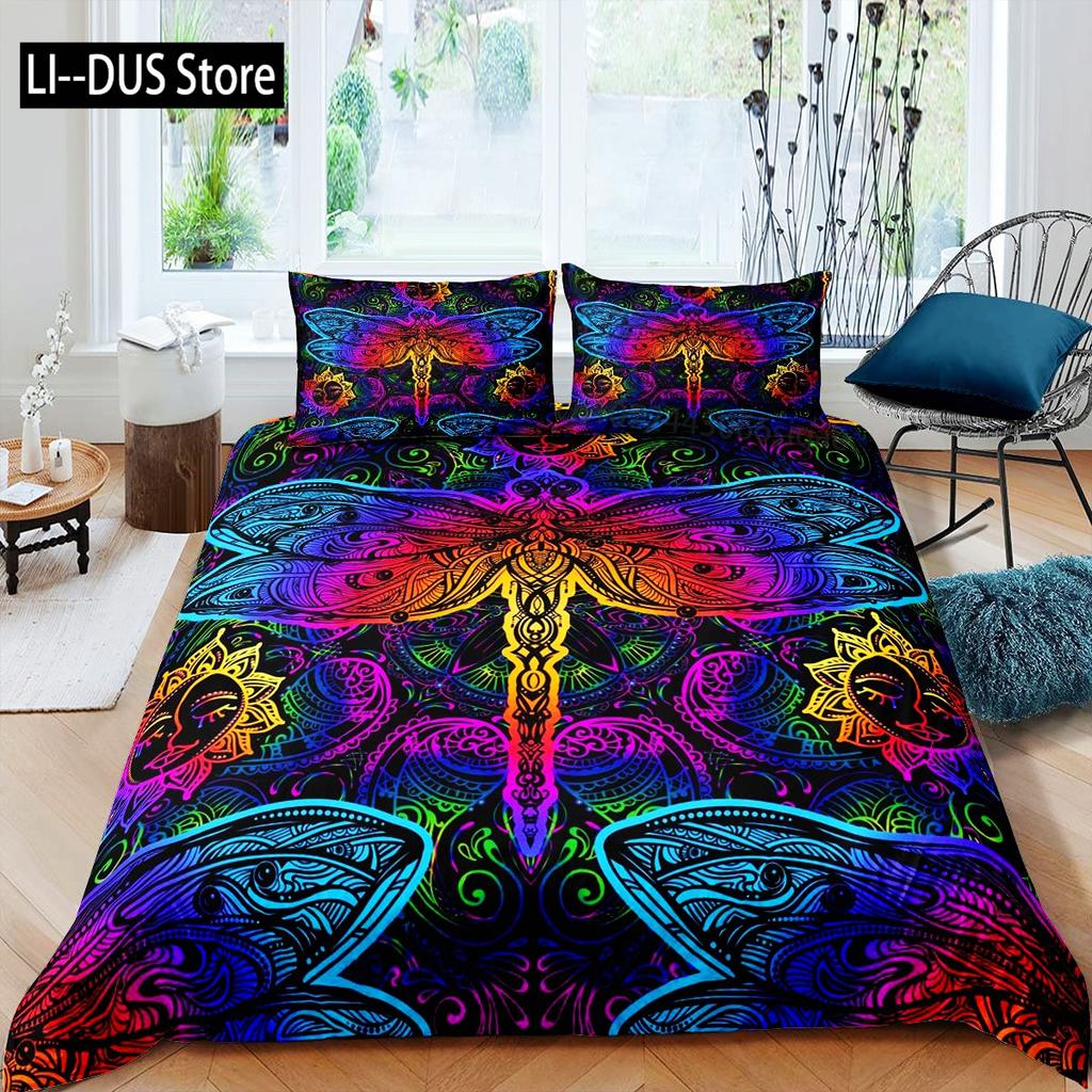 Comforter Colorful Dragonfly Wing Queen Size Bedding Set For Kids Teens Adult Comforter Decoration 3 Pcs Bed Set