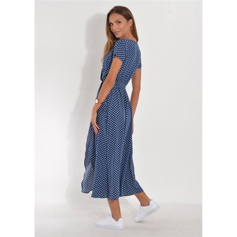 Holiday Polka Dot Print Strap Waist V-neck Mid-length Short-sleeved Dress
