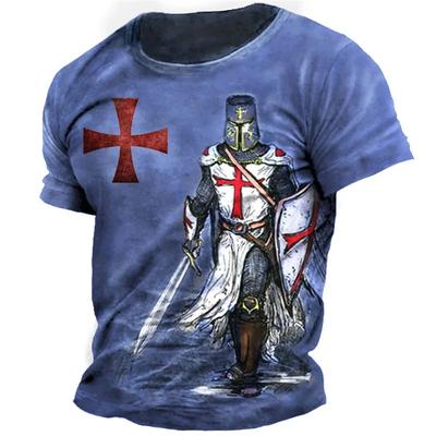 Retro Ritter Templer Druck männer T-shirts Sommer Lose Polyester Kurzarm Männlich Tops Crusader Soldat Kleidung Bekleidung