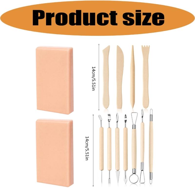 Manual Clay Sculpting Tool Set with Mixed Metal Ends, Wood Grip Pottery Carving Tool for Figurine Work, Pottery Craft Practice Daily