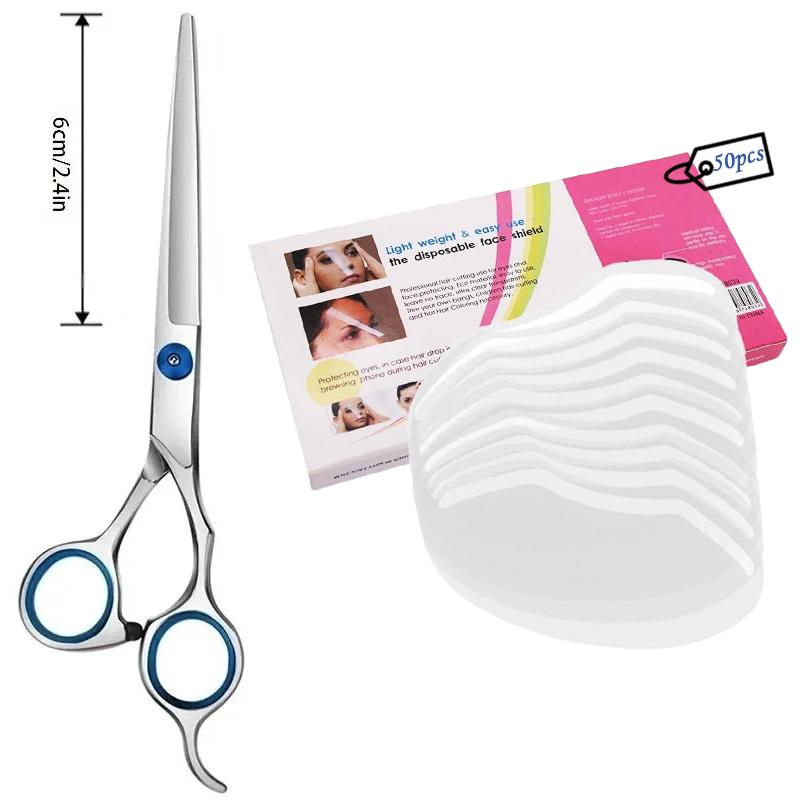 50pcs Disposable Haircut Face Shields with Scissors Makeup Shower Face Protector Mask Salon Supplies for Hairdressing