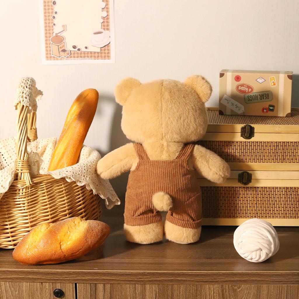 Cute Brown Teddy Bear with Overalls Soft Stuffed Animal Plush Toy Kawaii Bear Doll for Kids Baby Sleeping Companion Children