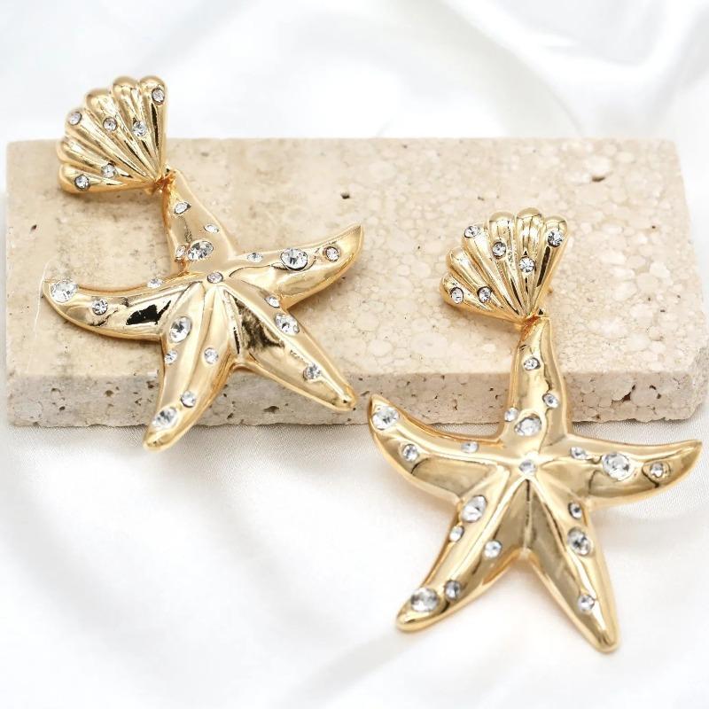 

Преувеличенные ретро металлические серьги-звездочки с бриллиантами, нишевая мода, серьги в стиле океанского пляжного отдыха