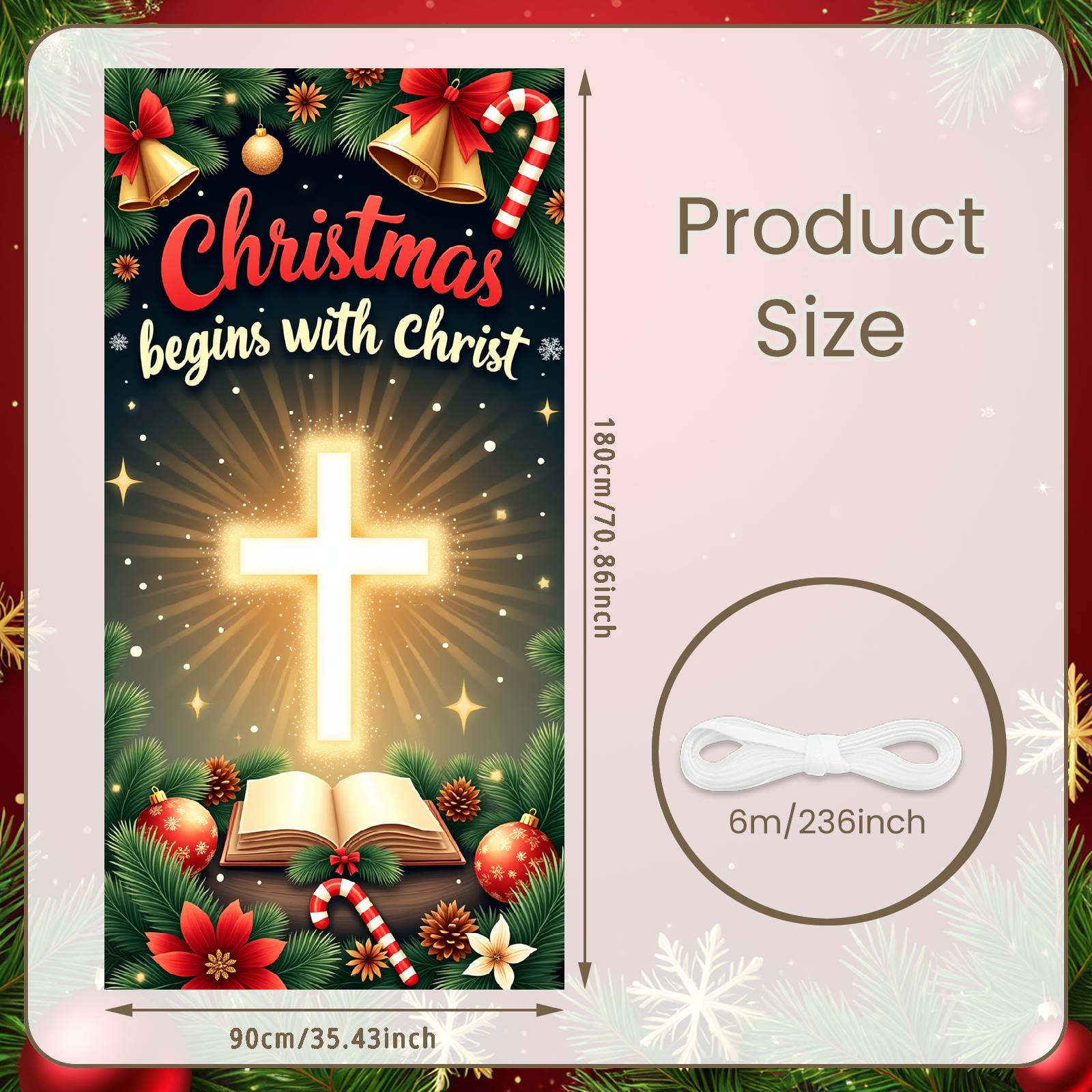 

Xmas Backdrop Cross Design Holiday Backdrop Jesus Banner Candy Cane Christmas Banner For Christmas Party Religious Event
