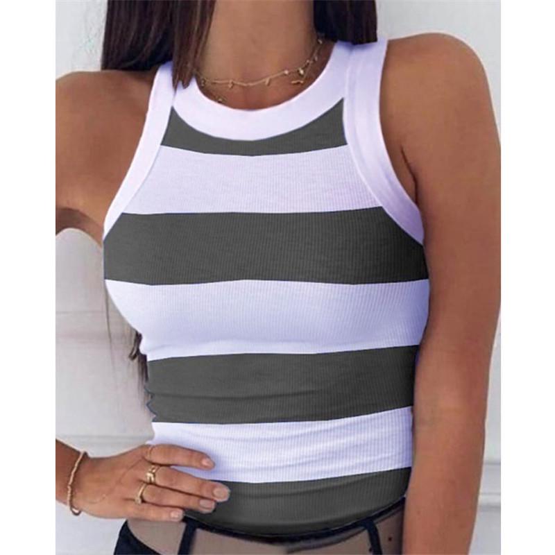 Women's Striped Round Neck Racerback Vest - Sexy Sleeveless Summer Top