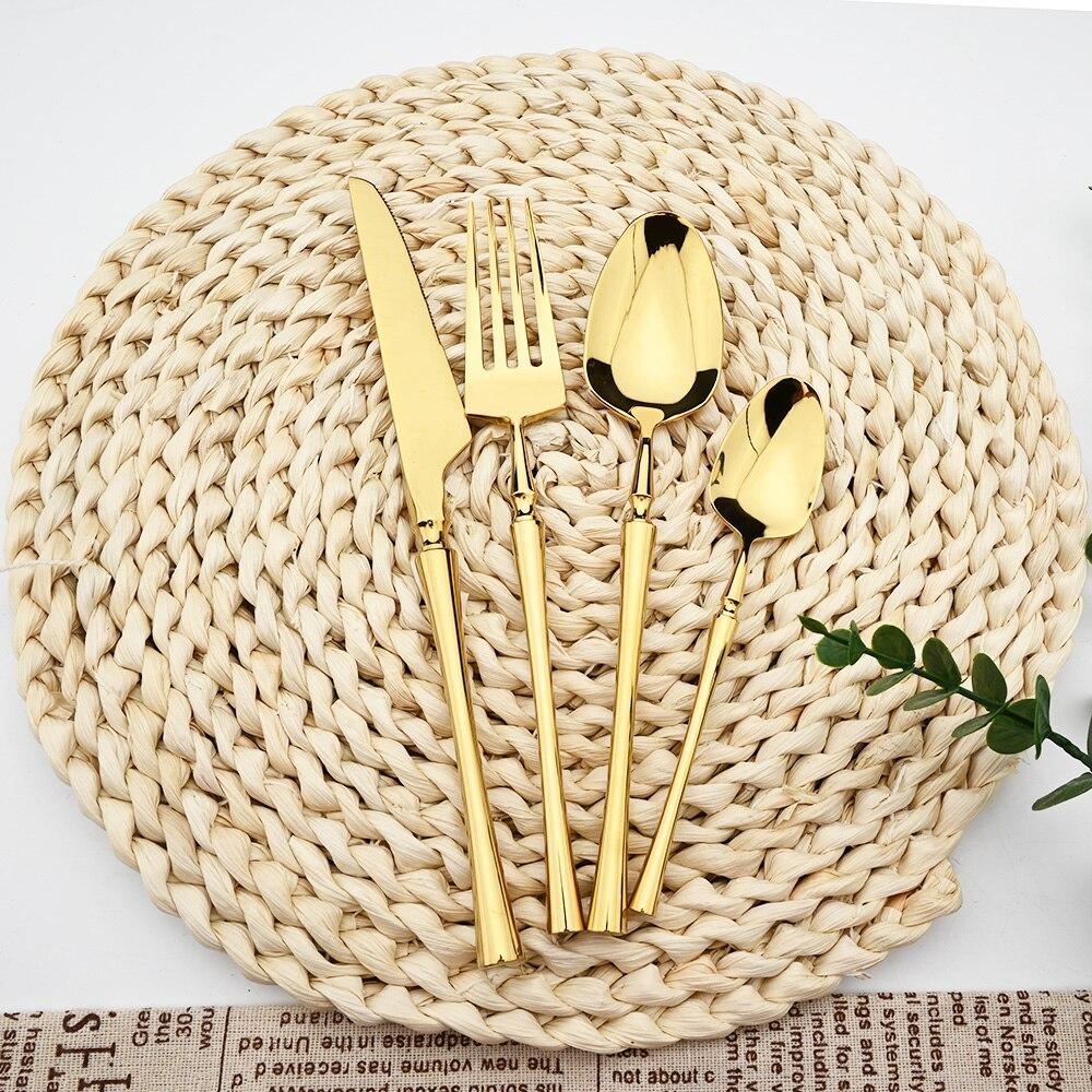 Gold Vintage 1 Mirror Pcs Flatware Cutlery Set 304 Stainless Steel Dinnerware Set Tableware Home Knife Fork Teaspoons Silverware Set