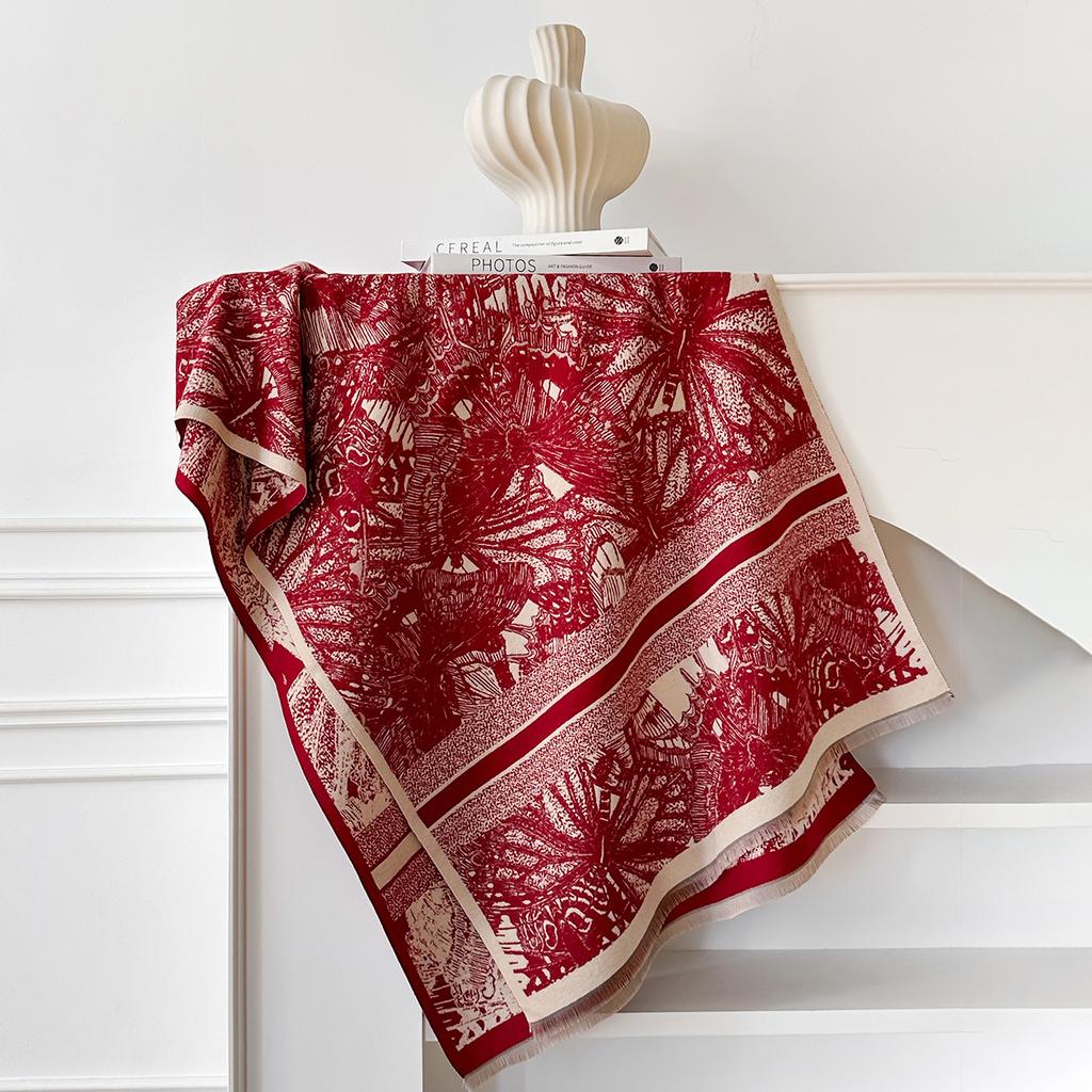 Retro Trees Autumn And Winter Warm Scarves Women'S Air-Conditioned Room Imitation Cashmere Big-Name Style Shawl Scarf Thickened Outer Cover