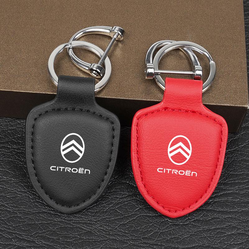 Leather Car Emblem Pendant Keychain Key Ring Accessories For Citroen C3 C5 C5X C4 e-C4 X e-C3 C-Elysee Berlingo C1 C-Crosser C6