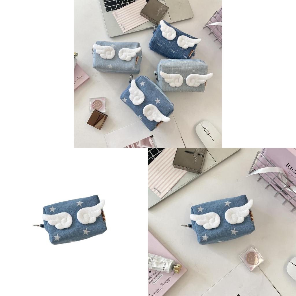 Cotton Candy Makeup Bag With Starry Angel Wing Design For Travel And Storage