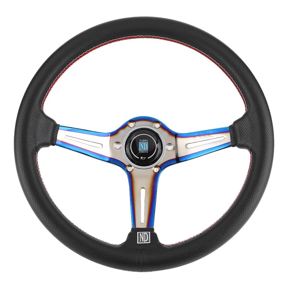 350mm 14in for NARDI Style 6 Bolt Half Dish Black Perforated Leather Racing Steering Wheel W  Horn