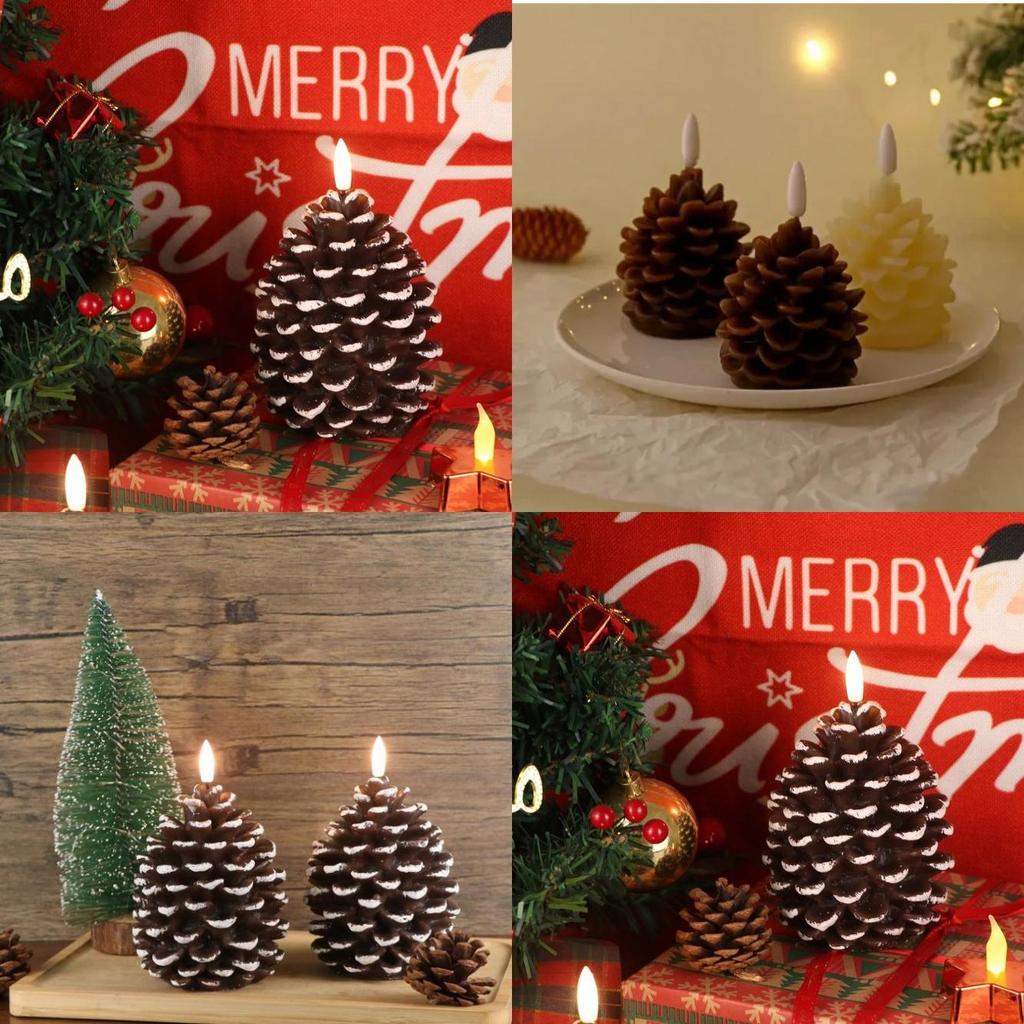 Elegant Brown And Beige Flameless Pinecone Candles For Festive Holiday Decor