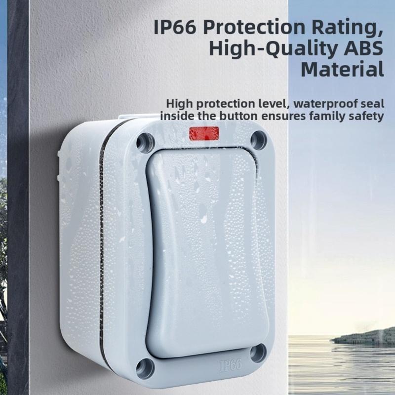 Outdoor Light Switch 1 Gang Wall Mount with LED Indicator IP66 Waterproof Rated for Garden and External Electrical Use