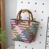 Women's Bamboo Handle Woven Beach Tote Bag