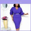 Elegant Women's Fashion Autumn And Winter Long Sleeved Pleated V-neck Bead Sexy Dress