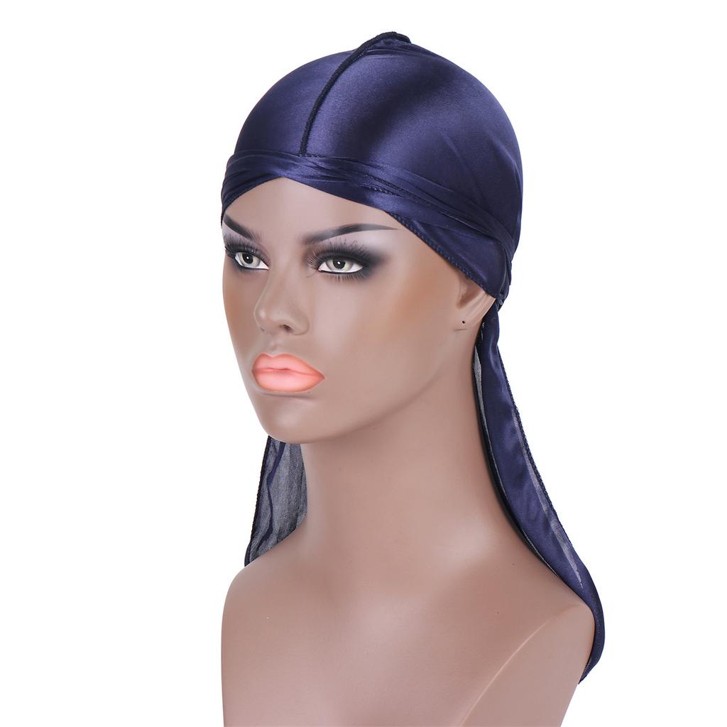 Men's Silky Turban Head Wrap Hat Wig For Men Women Satin Couple Biker Headwear Headband Hair Accessories Extra Long Tail