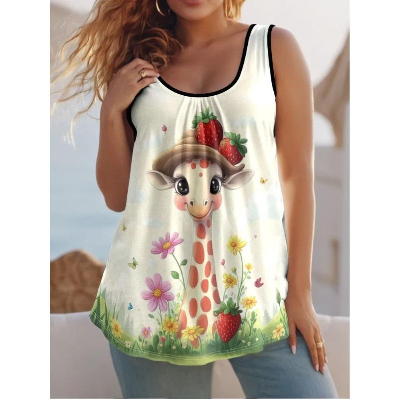 Cute Cat Prints Women's Sleeveless Vest Creative Colorful Leisure Loose Fashionable Comfortable Versatile Summer Vest