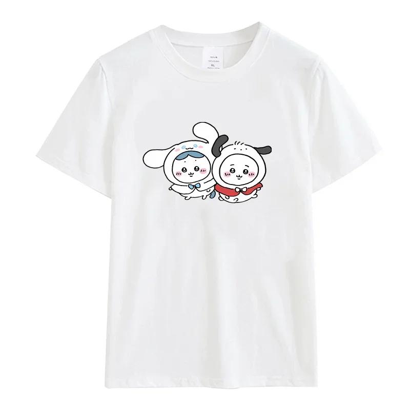 Kawaii Anime Summer Japan Mniniso Awesome T-shirt Cotton Popular Men Women Short-sleeved Casual Wear Chiikawa T-shirt