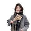 Korean version of premium sense retro long color matching plaid scarf female versatile couple scarf warm thickened shawl student