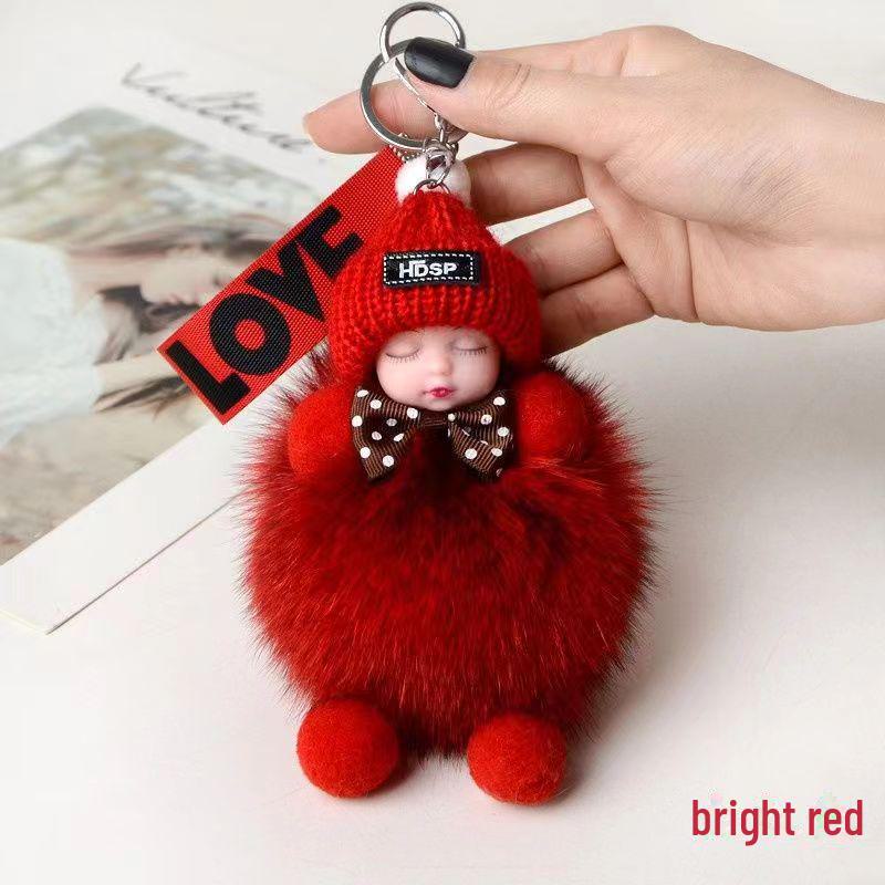 

Брелок для спящей куклы из натурального меха лисы