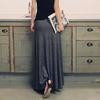 Women Maxi Skirt Adjustable Drawstring High Waist Side Slit Large Hem Long Skirt Solid Color A-Line Skirt