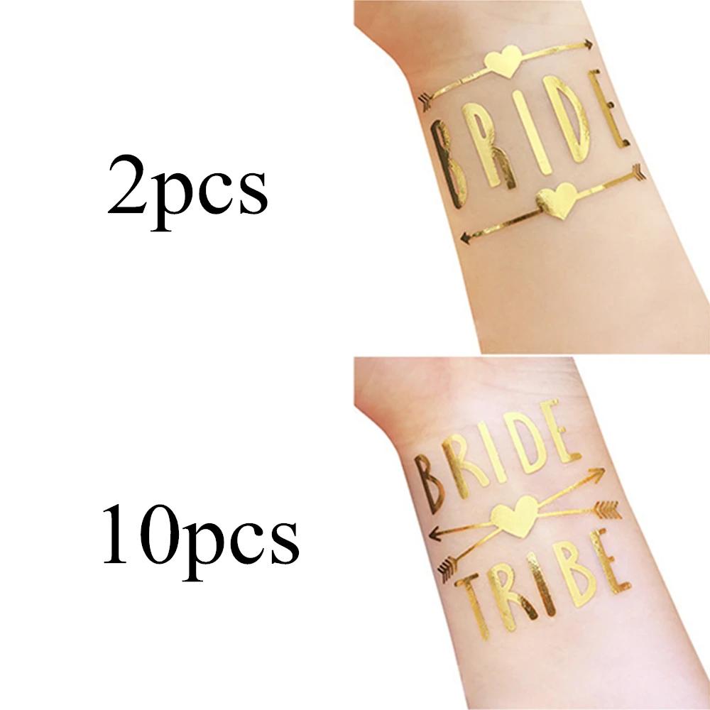 12pcs Combination Golden Team Bride Tattoo Sticker Bride To Be Bachelorette Party Hen Party Bridal Shower Wedding Party Decor