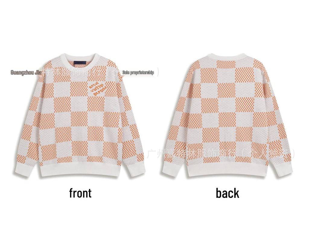 Correct Version LV Plaid Knit Sweater: Unisex Fashionable Loose Pullover