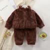Children's Set Autumn/Winter Boys' and Girls' Plush Warm Clothes Baby Solid Color Fashionable Homewear Zipper Two-Piece Set