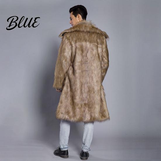 Giacca da Uomo Resistente allo Sbiadimento Aperta Davanti Collo a Revers Manica Pelliccia Cappotto Lungo Finto Antivento Spesso Caldo