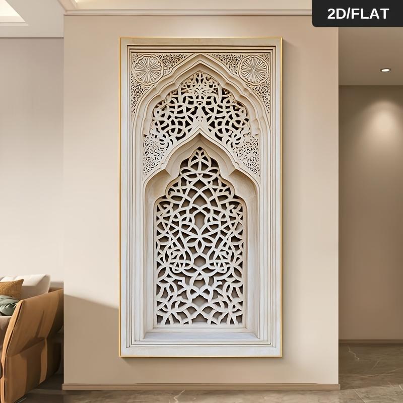 Una impresión de lienzo de arte de estilo árabe islámico moderno, decoración de pared, arte contemporáneo en beige neutro y blanco para sala de estar y b