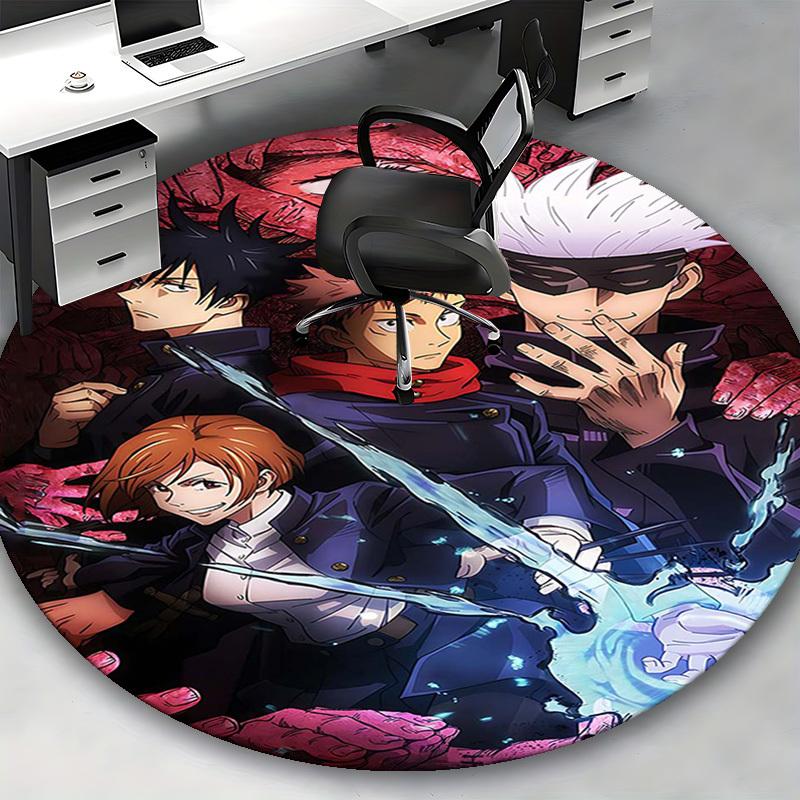 1pc Anime Design Round Carpet - Jujutsu Kaisen Characters for Office Chair Mat, Non-Slip Rug Suitable for Home Decor, Living Room, Bedroom