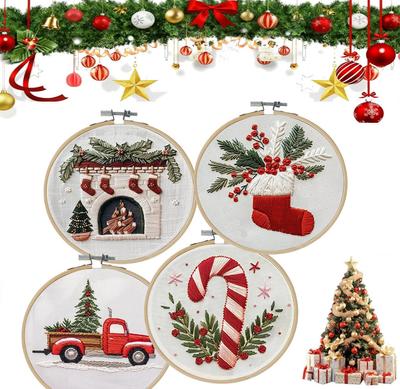 Christmas DIY Embroidery Kit Wreath Printed Pattern Cross Stitch Set Handmade Sewing Art Craft Kit for Beginners Adults Needlewo