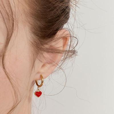 NUOY Red Crystal Heart Pendant Earrings